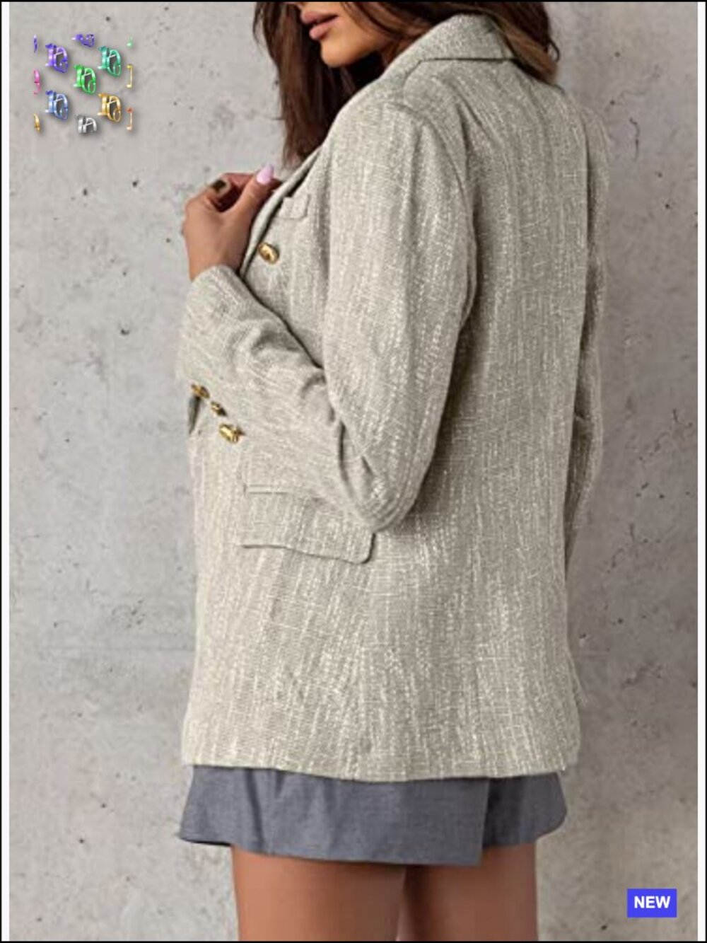 Tweed Blazer Double Breasted Open Front Slim Fit Business Casual Chic - Picture 5 of 7